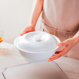 斯凯绨（Sky Top）碗带盖汤盆骨瓷大汤碗陶瓷大容量纯白家用酒店餐具9英寸品锅