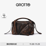 GROTTO个乐翻领包mini真皮轻便手提单肩斜挎包手机包小包礼物 焦木棕 mini