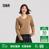 森马（Semir）森柔毛衫|毛衣女刺绣V领显瘦宽松2024绞花上衣复古风109724107014