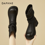 达芙妮冬季加绒马丁靴女新款休闲女鞋英伦风机车女靴保暖短靴女靴 黑色单里 37