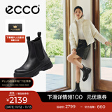 爱步（ECCO）*厚底切尔西靴女 倪妮同款一脚蹬女靴中筒牛皮靴 踪迹220753 HL 黑色22075301001 36