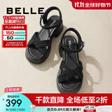 百丽（Belle）满钻条带繁星休闲凉鞋女商场款厚底凉鞋A9S2DBL4 黑色 34 (220mm)