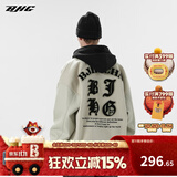 BJHG不计后果秋毛呢PU皮拼接夹克男女高街国潮宽松绣花棒球服休闲外套 灰色 L  (120-140斤）