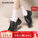 意尔康女鞋深口低跟小皮鞋通勤复古英伦风单鞋女 13300W黑色35