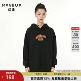 MOVEUP幻走2021冬季新款.FUN系列连帽猩猩绣花设计师中长款卫衣女 酋长黑 S