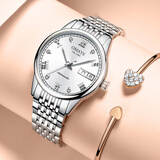 欧美时女士手表机械表瑞士认证防水夜光女表商务名表七夕情人礼物送女友 瑞士品质本色白面