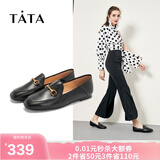 他她（TATA）方头乐福鞋女休闲平底一脚蹬小皮鞋女单鞋春秋款FLC22AM4 黑色 34