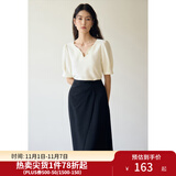 独束大码女装设计感V领雪纺衫女夏装新款微胖mm正肩宽松显瘦上衣 月光白 L (尺码：2)