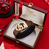 法莱阿玛尼（FALAMAONE）品牌皮带男头层牛皮真皮男士腰带休闲商务自动扣送男朋友老公礼物 金色扣/实木礼盒 120cm 默认发，长短可以联系客服