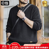 马登工装 美式复古针织亨利衫阿美咔叽竖条纹套头毛衣男秋季 黑色 2XL