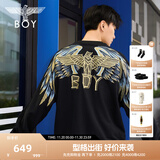 BOY LONDON【孔雀之翎】秋宽松潮牌圆领套头情侣风刺绣卫衣N03009 蓝色 XS