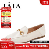 他她（TATA）方头乐福鞋女休闲平底一脚蹬小皮鞋女单鞋春秋款FLC22AM4 米色 40