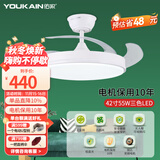佑家（YOUKAIN） 变频隐形扇餐厅现代简约吊扇灯北欧小客厅风扇灯LED创意吊灯风扇 42寸55w不含安装
