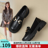 ZHR乐福鞋女软底百搭圆头小皮鞋子女英伦风粗跟女鞋 OFTEP06 黑色 39