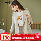 betu百图女装小西装韩版职业西服收腰显瘦春季新款九分袖外套2102T31 浅杏色 S