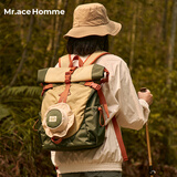 Mr.ace Homme轻便防水大容量露营包旅行书包运动户外背包男 山系绿+杏帽子