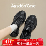 奥古狮登（Agsdon）老爹鞋女秋冬学生百搭休闲鞋透气运动增高女鞋 221069 黑色 38