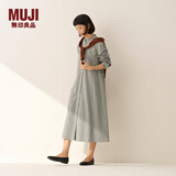 无印良品（MUJI）女式 法兰绒 立领长袖连衣裙女装裙子纯棉连身裙25年秋季 浅米色格纹 L (165/88A)