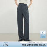 范思蓝恩 春秋装新款拖地裤子女高腰直筒裤休闲裤显瘦长裤 烟灰色 S
