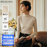 Olrain欧芮儿半高领莫代尔长袖T恤女装秋冬修身丝滑打底衫内搭女 奶茶色 M