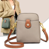 西柏莱真皮手机包女斜挎迷你小包夏季新款头层牛皮女士放手机的小包包袋 奶咖色