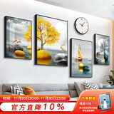 好久不见客厅装饰画现代简约沙发背景墙壁画轻奢大气四联组合挂画 福禄望月(含挂钟) 小组合(建议2-2.5米墙)PS黑框