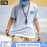 马登工装 美式休闲马卡龙短袖植绒字母印花情侣衫全棉纯色圆领t恤男夏 浅蓝色 L