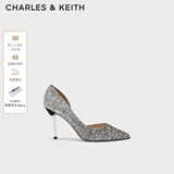 CHARLES&KEITH高跟鞋金属跟单鞋婚鞋女鞋子女生日礼物女CK1-60580071 黑叻色 34