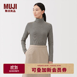 无印良品（MUJI）女式 起毛 罗纹编织 高领长袖T恤 针织衫打底衫女装25年秋季 黑色条纹 L （165/88A）