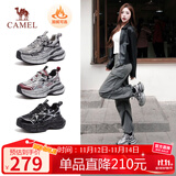 骆驼（CAMEL）银月户外复古老爹鞋厚底休闲鞋 L24A283742R 黑/银(加绒) 36