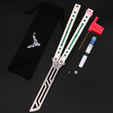 YY小刀yy钢鹦鹉螺 夜光配重 轴套螺丝款 蝴蝶刀练习刀未开刃 白绿