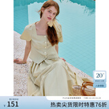 范思蓝恩法式方领短袖衬衫女2025夏新款上衣半身裙套装2126/2127 卡其色上衣 M