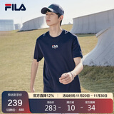 FILA斐乐官方短袖T恤男2025年夏季时尚纯棉圆领透气男士运动t恤针织衫