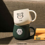 木丁丁 情侣马克杯单个 陶瓷带勺咖啡牛奶水杯子泡茶喝水大容量新年礼物 内绿外白 350ml 1只 可爱女孩