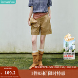 茵曼（INMAN）设计感高腰A摆短裤2025夏季女装新款橡筋松紧腰遮胯直筒裤 卡其色 -18332099H XL