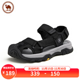 骆驼镂空透气包头户外沙滩休闲凉鞋魔术贴男凉鞋P14M307605黑色40