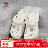 骆驼（CAMEL）洞洞鞋女时尚DIY鞋花休闲凉鞋显高凉拖鞋 L25M071023 米白 36-37