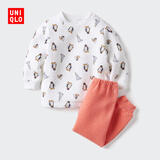 优衣库婴幼儿宝宝UT Clay Animation压线睡衣长袖起居套装478441 21 浅橙色 80