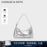 CHARLES&KEITH柔软拉链式褶皱单肩包腋下包包女包女士生日礼物CK2-40782472 Silver银色 S