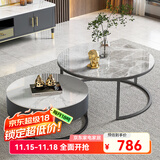 左客左家（ZUOKEZUOJIA）意式简约中古风茶几客厅家用茶桌小户型实木圆形岩板茶几边几组合 亮面|60白+80灰|黑柜单抽茶几