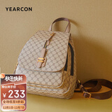 意尔康大容量户外背包复古书包旅行包老花包妈咪生日礼物女士双肩包杏色