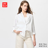 优衣库女装法国麻衬衫长袖衬衣上衣空调衫薄外套475647 00 白色 M /160/84A