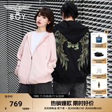 BOY LONDON【灿若繁星】秋情侣风外套潮牌刺绣开衫连帽卫衣N06904 黑色七彩翅膀 S