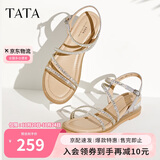 他她（TATA）绝美坡跟凉鞋女外穿一字带时装凉鞋夏季7UA03BL4 银色 35