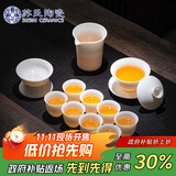 苏氏陶瓷（SUSHI CERAMICS）羊脂玉德化白瓷丰亭三才盖碗功夫茶具套组精致礼盒130ML