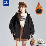 唐狮（TonLion）2026春季新款针织外套女休闲卫衣开衫连帽上衣 加绒款/黑色 M