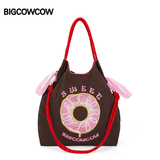 BIGCOWCOW手提包刺绣尼龙帆布包购物袋斜挎女包