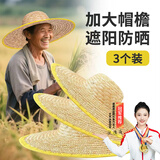 漫德莱草帽防晒遮阳帽夏季农民工地用劳保大沿包边草编帽50cm  3个装