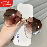 霏扬2023新款无框水晶切边多边形眼镜防晒遮阳墨镜女士复古太阳眼镜女 金框渐变茶 墨镜+镜盒+镜布