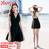 佑游泳衣女连衣裙泡温泉保守小胸聚拢性感显瘦泳装四件套19414黑色2XL